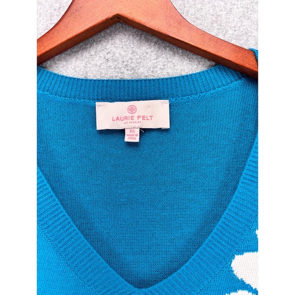 Laurie Felt Daisy Sweater XS Blue Floral Dopamine Knit Cottagecore Retro Inspo - Picture 3 of 9